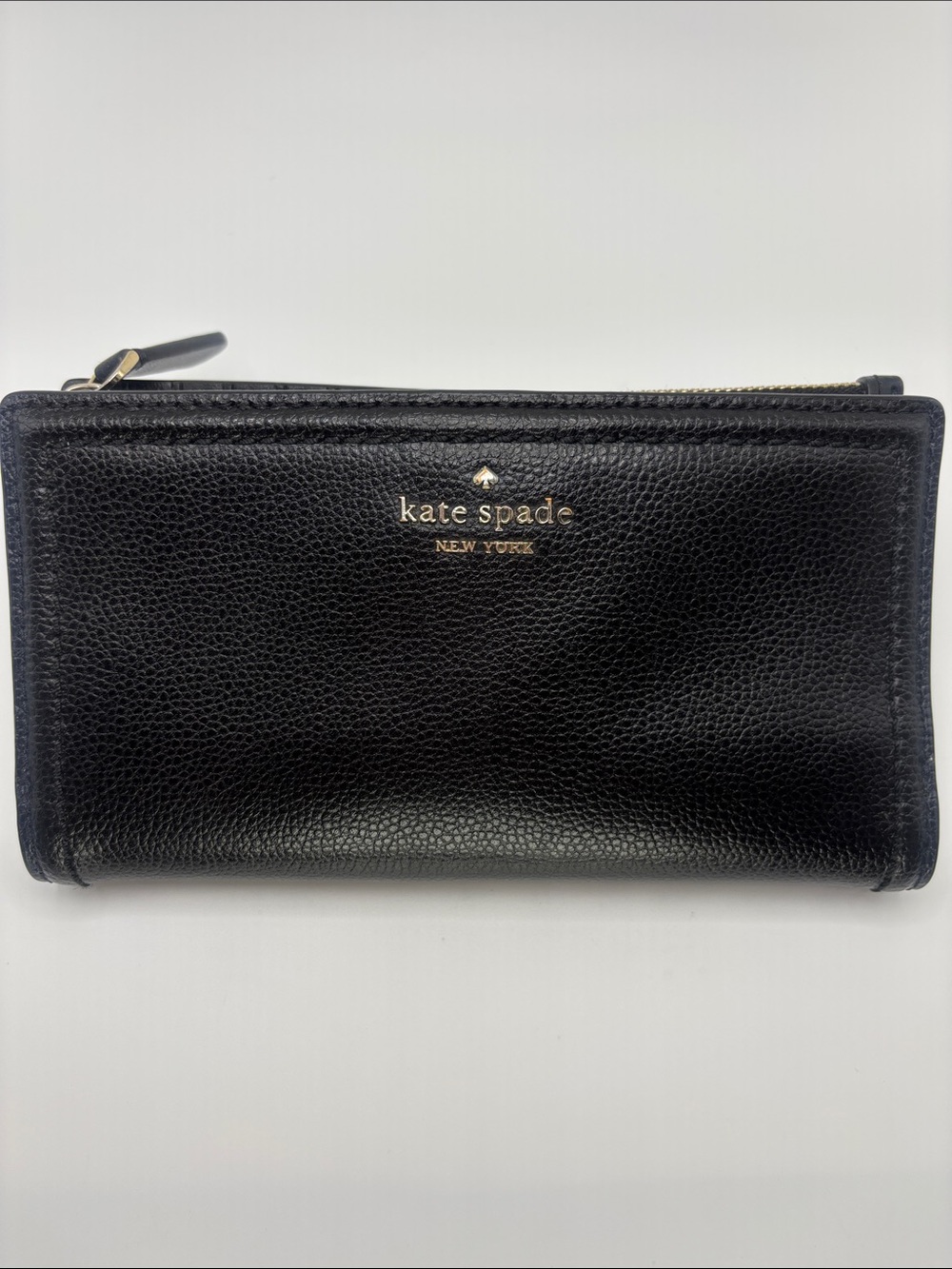 kate spade Black Pebbled Leather Zip Clutch Wallet